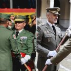 A la izquierda, Carreras Postigo en su toma de posesión como jefe de la BRILEG; a la derecha, imagen de archivo del nuevo jefe de brigada de La Legión, Moreno Arenas.