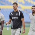 Soko llegando al estadio de Gran Canaria donde firmaría una destacada actuación.