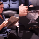 David Bisbal muestra el vinilo y el reloj de arena que acompañan a su nuevo disco, ‘Eternos’.