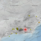 Mapa del Instituto Geográfico Nacional con los terremotos ocurridos durante los últimos tres días.