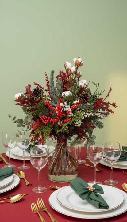 Un centro navideño adorna la mesa
