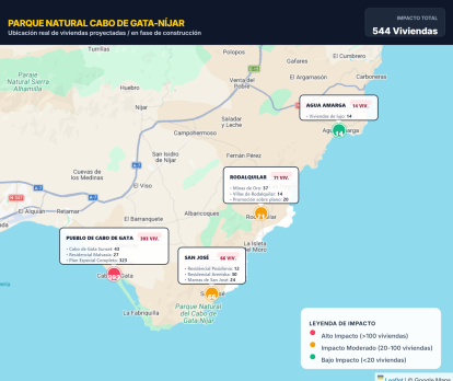 Mapa de las viviendas en construcción o proyectadas en el Parque Natural.