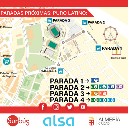 Plano de paradas de bus proporcionado por el Ayuntamiento de Almería.