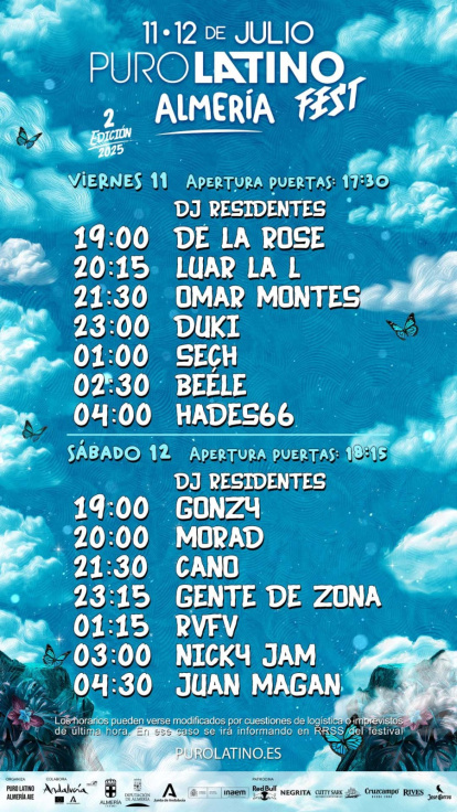 Horarios Puro Latino Fest Almería 2025.
