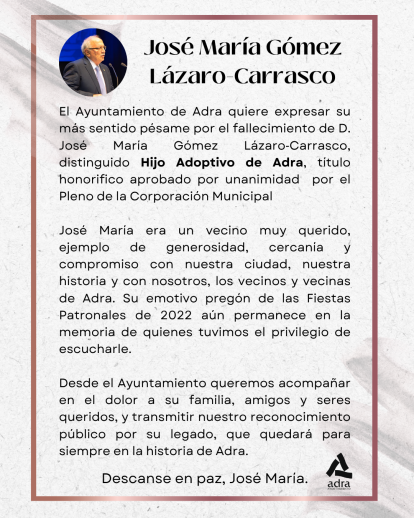 Adra está de luto por la muerte de José María Gómez.