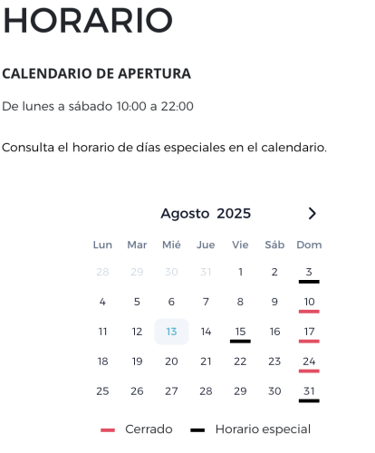 Horario de El Corte Inglés para el 15 de agosto de 2025 en Almería