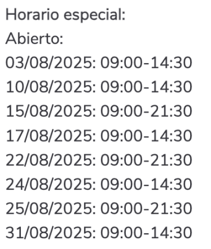 Horario Consum para el 15 de agosto de 2025
