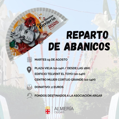 Los abanicos y programas de la Feria de Almería se repartirán en tres emplazamientos el próximo martes, 19 de agosto