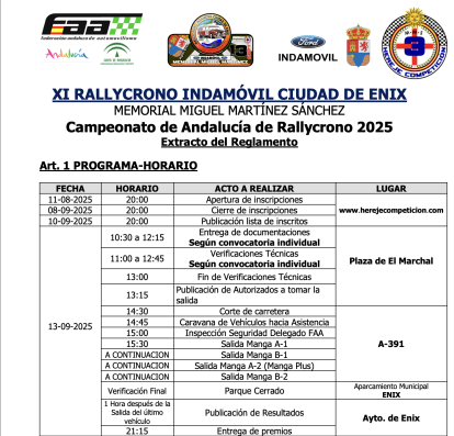 Horarios de la prueba