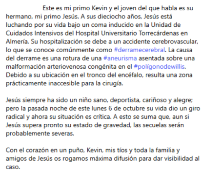Texto de la prima de Jesús compartido en redes sociales