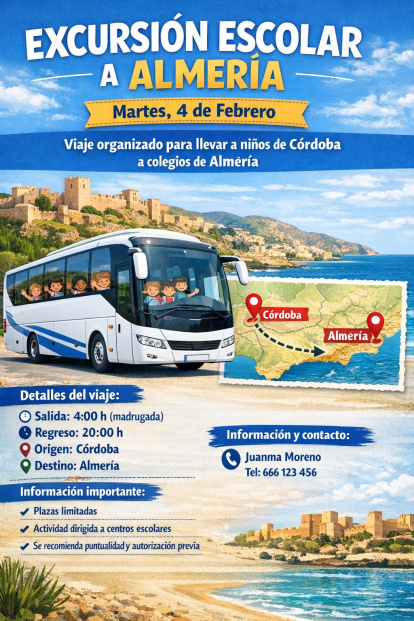 Hipotético viaje organizado a Almería para llevar a los niños al colegio.