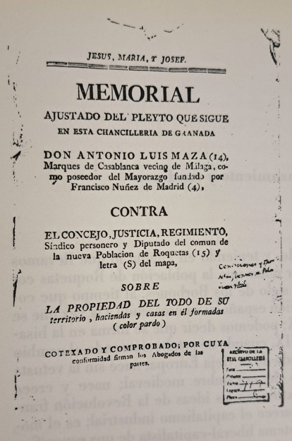 La portada del Pleito sacada del archivo histórico de Roquetas de Mar.