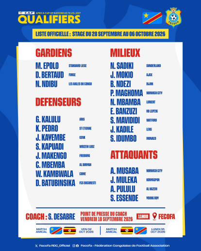 La lista de la RD del Congo con Cipenga.