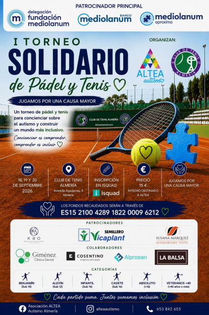 El Club de Tenis de Almería acoge este fin de semana el I Torneo Solidario ALTEA de tenis y pádel.