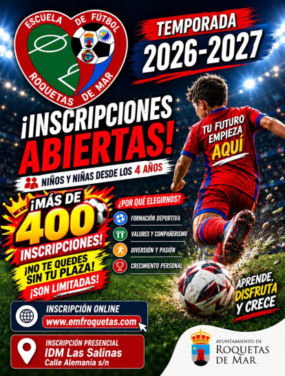 Cartel de la Escuela de Fútbol de Roquetas de Mar.