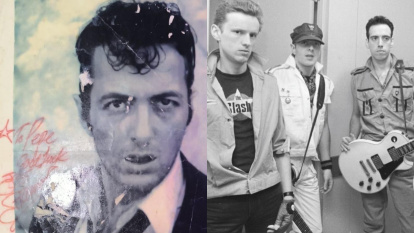 A la izquierda: imagen de Strummer con autógrafo para Ceba. A la derecha: The Clash en 1982.